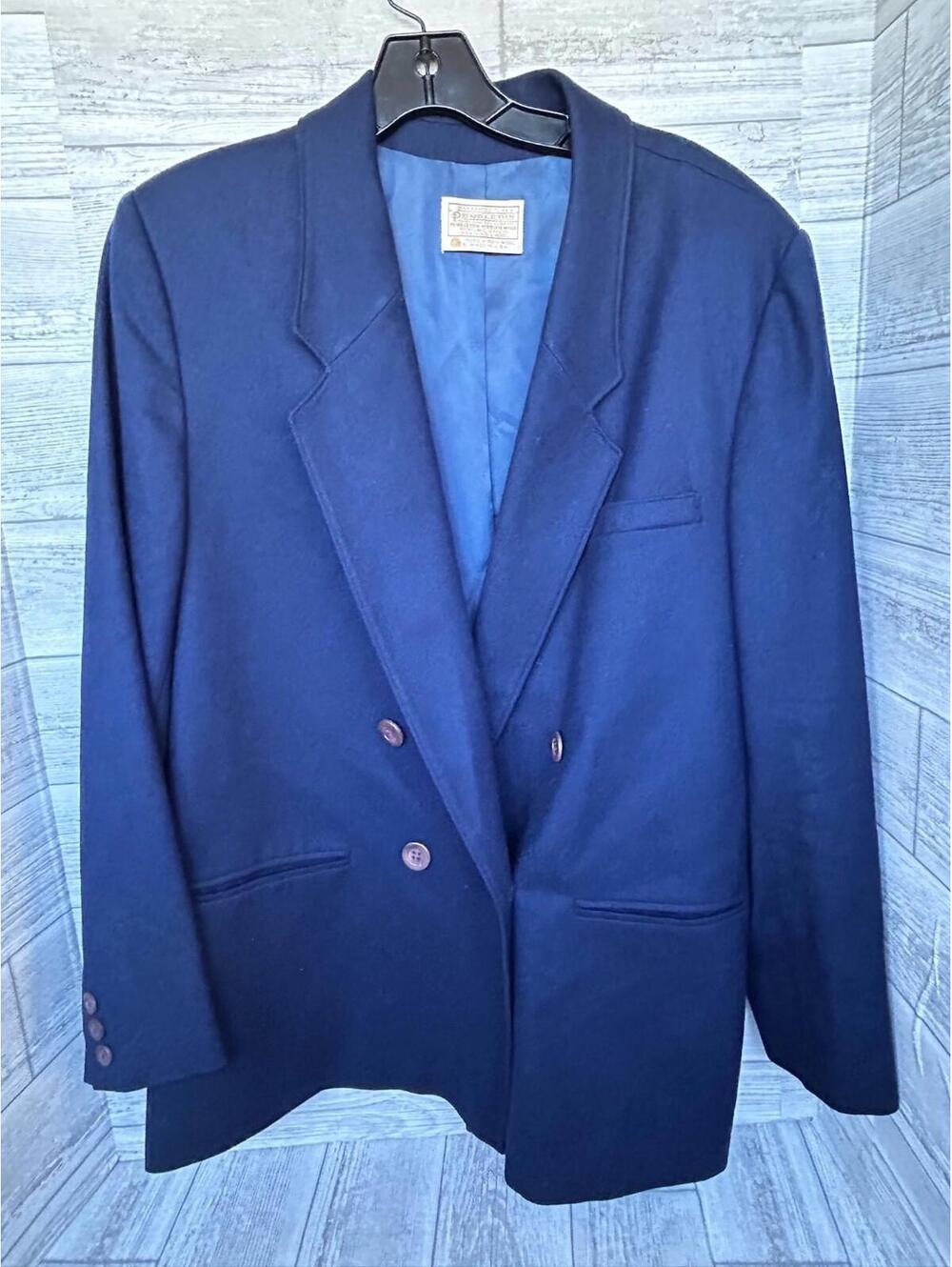 Pendleton Vintage Jacket Blazer Womens 16 Navy with Gold Buttons Flannel Wool